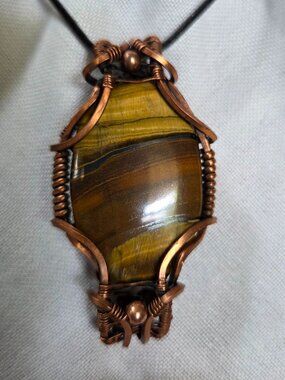 Wire Wrapped Tiger's Eye Pendant, Handmade one of a kind Tiger Eye Crystal